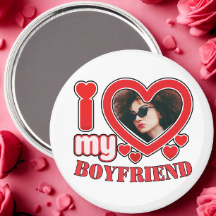 I Love My Boyfriend Custom Heart Photo Magnet