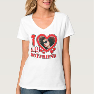 I Love My Boyfriend Custom Heart Photo T-Shirt