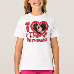 I Love My Boyfriend Custom Heart Photo T-Shirt