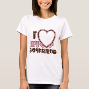 I Love My Boyfriend Custom Photo Heart Brown Pink T-Shirt
