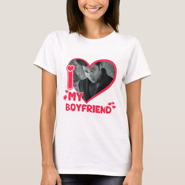I Love My Boyfriend Custom Photo Heart Love  T-Shirt (Front)
