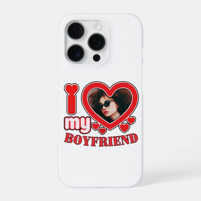 I Love My Boyfriend Custom Red Heart Photo iPhone Case (Back)