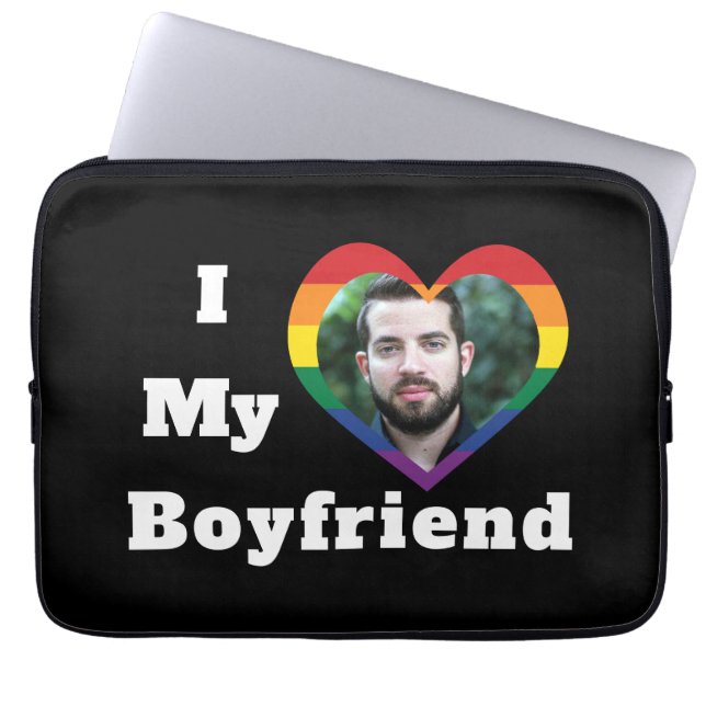 I Love My Boyfriend Gay Pride LGBTQ Custom Photo Laptop Sleeve (Front)