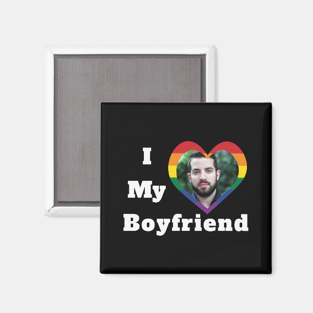 I Love My Boyfriend Gay Pride LGBTQ Custom Photo Magnet (Front/Back)