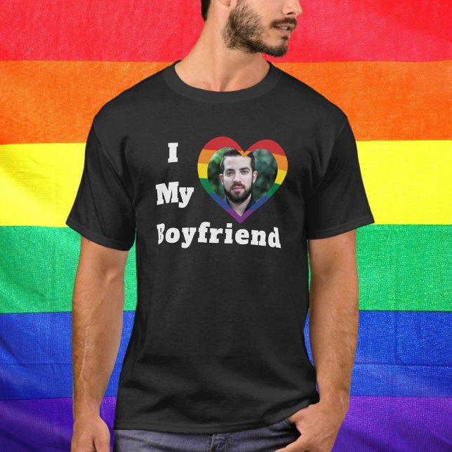 I Love My Boyfriend Gay Pride LGBTQ Custom Photo T-Shirt (Creator Uploaded)