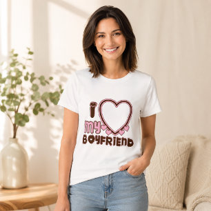 I Love My Boyfriend Heart Brown Pink T-shirt