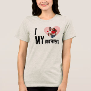 I Love My Boyfriend Heart Custom Photo Valentine  Tri-Blend Shirt