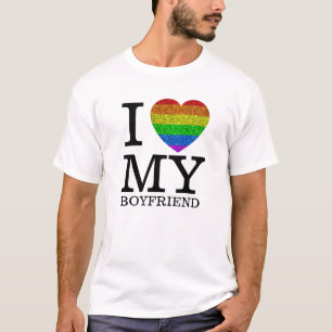 I love my boyfriend LGBT flag heart Valentine day T-Shirt