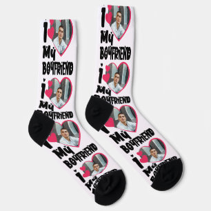 I Love My Boyfriend Personalised Photo Socks