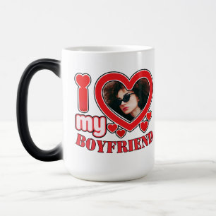 I Love My Boyfriend Personalized Heart Photo Magic Mug