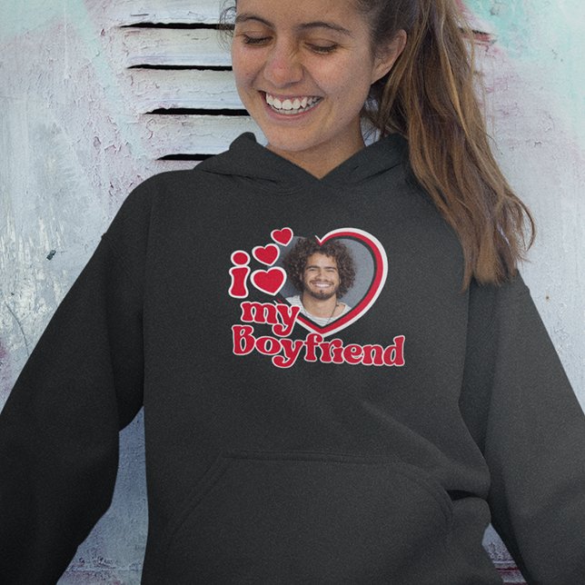 I Love My Boyfriend Photo Black Hoodie (Creator Uploaded)
