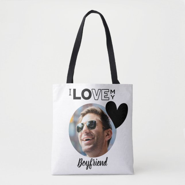I Love My BOYFRIEND Photo Gift Husband Fiance DAD Tote Bag (Front)
