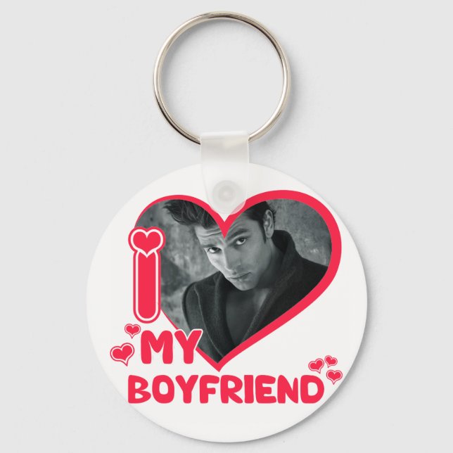 I Love My Boyfriend Photo Heart Valentines Love Key Ring (Front)