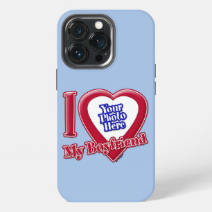 I Love My Boyfriend Photo Red Heart Baby Blue iPhone 13 Pro Case