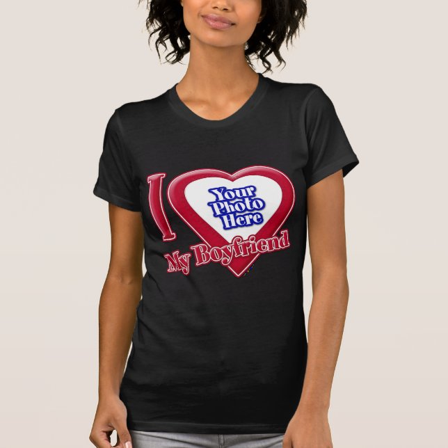 I Love My Boyfriend Photo Red Heart Black T-Shirt (Front)