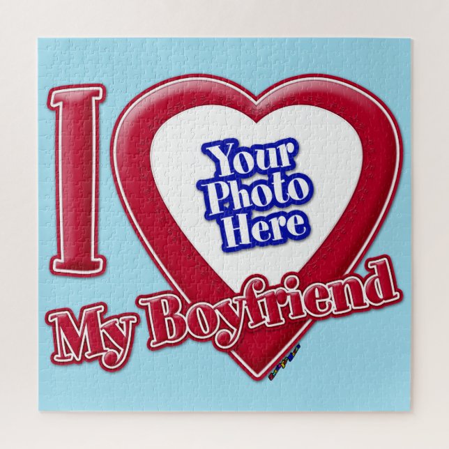 I Love My Boyfriend Photo Red Heart Blue Horizon Jigsaw Puzzle (Vertical)