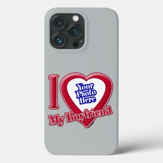 I Love My Boyfriend Photo Red Heart Grey Case-Mate iPhone Case (Back)