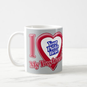 I Love My Boyfriend Photo Red Heart Grey Coffee Mug