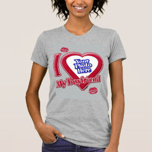 I Love My Boyfriend Photo Red Heart Kiss Grey T-Shirt