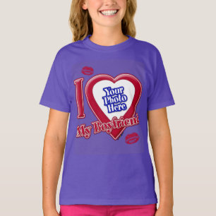 I Love My Boyfriend Photo Red Heart Kiss Purple T-Shirt
