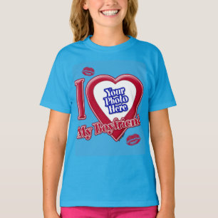 I Love My Boyfriend Photo Red Heart Kiss Teal T-Shirt
