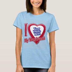 I Love My Boyfriend Photo Red Heart Light Blue T-Shirt