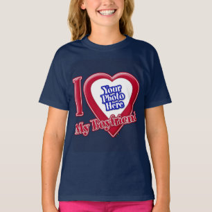 I Love My Boyfriend Photo Red Heart Navy Blue T-Shirt