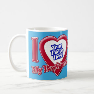 I Love My Boyfriend Photo Red Heart Teal Coffee Mug