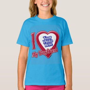 I Love My Boyfriend Photo Red Heart Teal T-Shirt