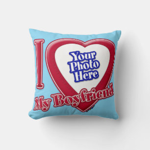 I Love My Boyfriend Photo Red Heart Turquoise Cushion