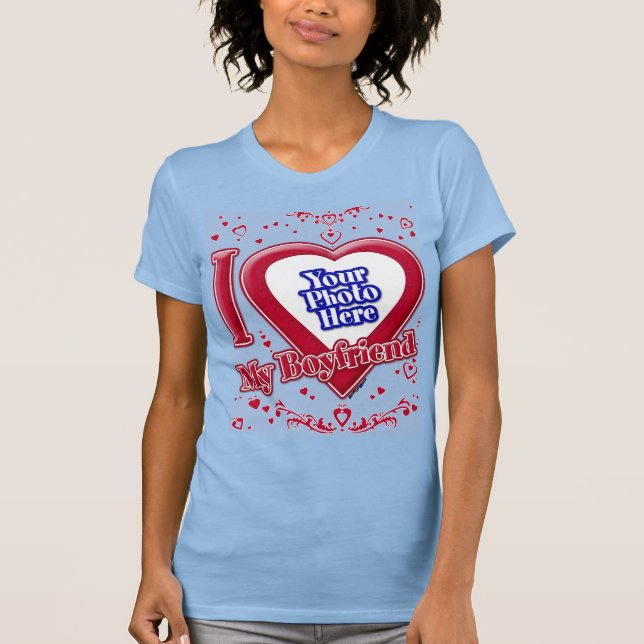 I Love My Boyfriend Photo Red Hearts Baby Blue T-Shirt (Front)