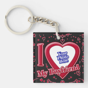 I Love My Boyfriend Photo Red Hearts Black Key Ring