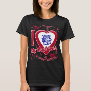 I Love My Boyfriend Photo Red Hearts Black T-Shirt