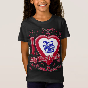 I Love My Boyfriend Photo Red Hearts Black T-Shirt