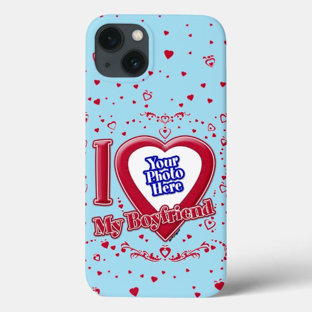 I Love My Boyfriend Photo Red Hearts Blue Horizon Case-Mate iPhone Case (Back)