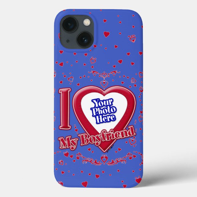 I Love My Boyfriend Photo Red Hearts Deep Royal Bl Case-Mate iPhone Case (Back)