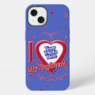 I Love My Boyfriend Photo Red Hearts Deep Royal Bl iPhone 13 Case
