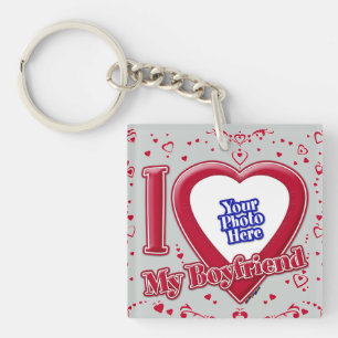 I Love My Boyfriend Photo Red Hearts Grey Key Ring