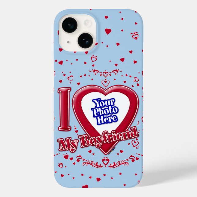 I Love My Boyfriend Photo Red Hearts Light Blue Case-Mate iPhone Case (Back)