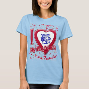 I Love My Boyfriend Photo Red Hearts Light Blue T-Shirt