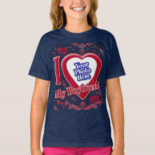 I Love My Boyfriend Photo Red Hearts Navy T-Shirt