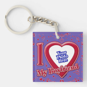 I Love My Boyfriend Photo Red Hearts Purple Key Ring