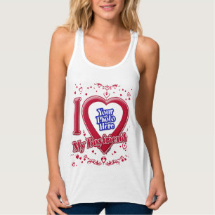 I Love My Boyfriend Photo Red Hearts T-Shirt Singlet