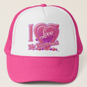 I Love My Boyfriend pink/purple - hearts Trucker Hat