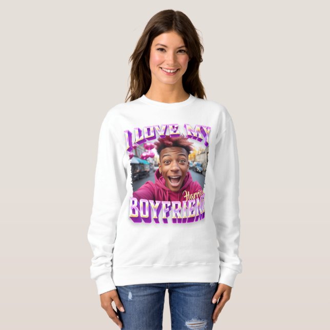 I Love My Boyfriend Purple Bootleg Rapper Photo Sweatshirt (Front Full)