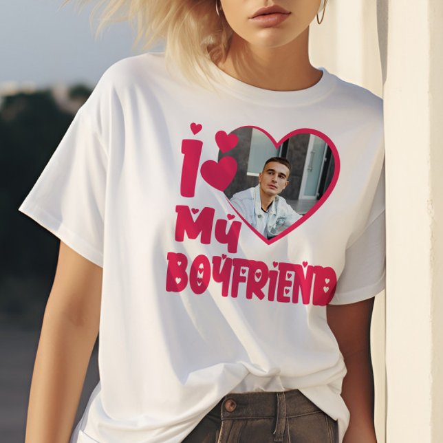 I Love My Boyfriend Red Heart Custom Photo T-Shirt (Creator Uploaded)