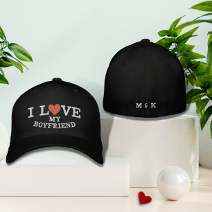 I Love My Boyfriend Red Heart Monogram Custom Embroidered Hat