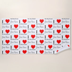 I love My Boyfriend & Red Heart Personalised Beach Towel