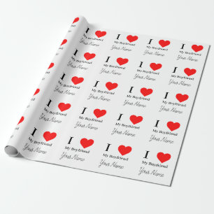 I love My Boyfriend & Red Heart Personalised  Wrapping Paper