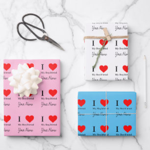 I love My Boyfriend & Red Heart Personalized  Wrapping Paper Sheet